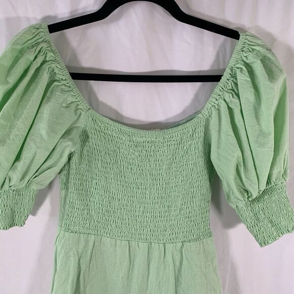 Showpo Mini Dress Women's 2 Green Puff Short Sleeve Square Neck Short Smocked - Picture 7 of 7